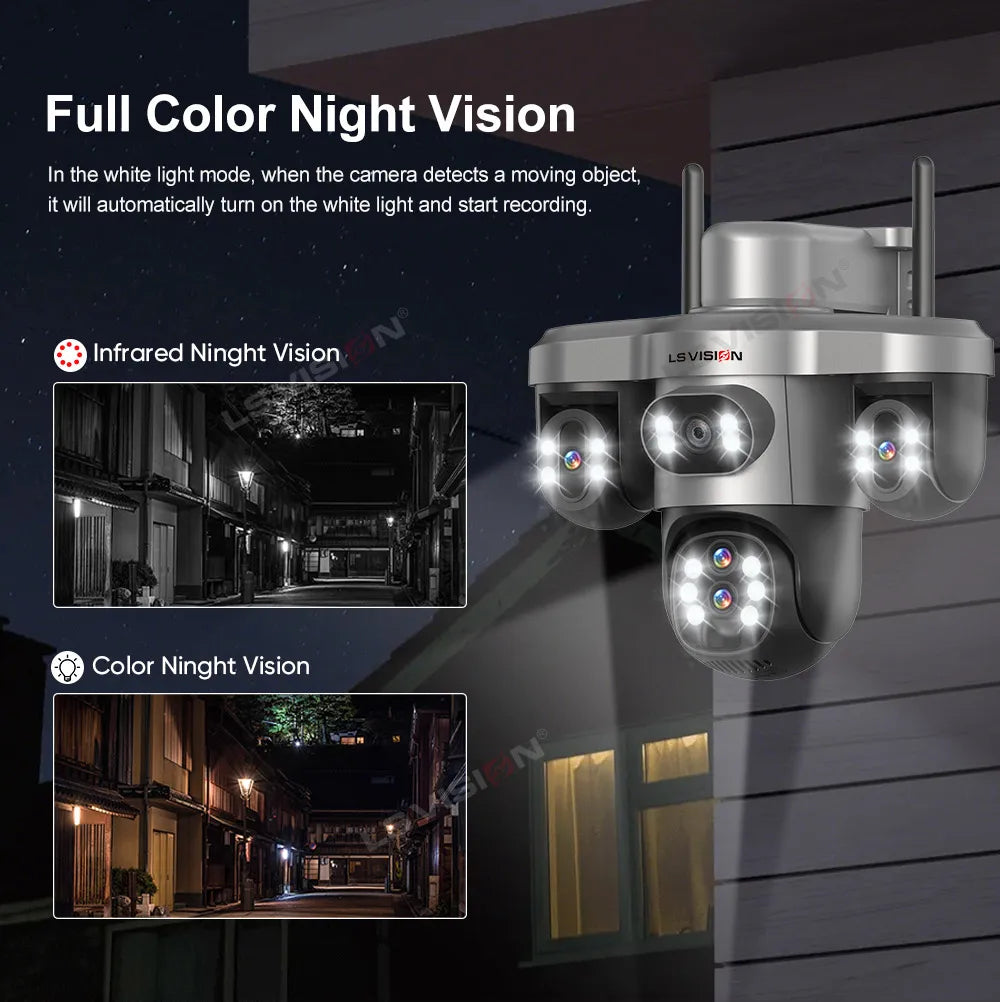 Solar Security Camera 4 Lens 3 Screen 10x Optical Zoom 4G WiFi PTZ