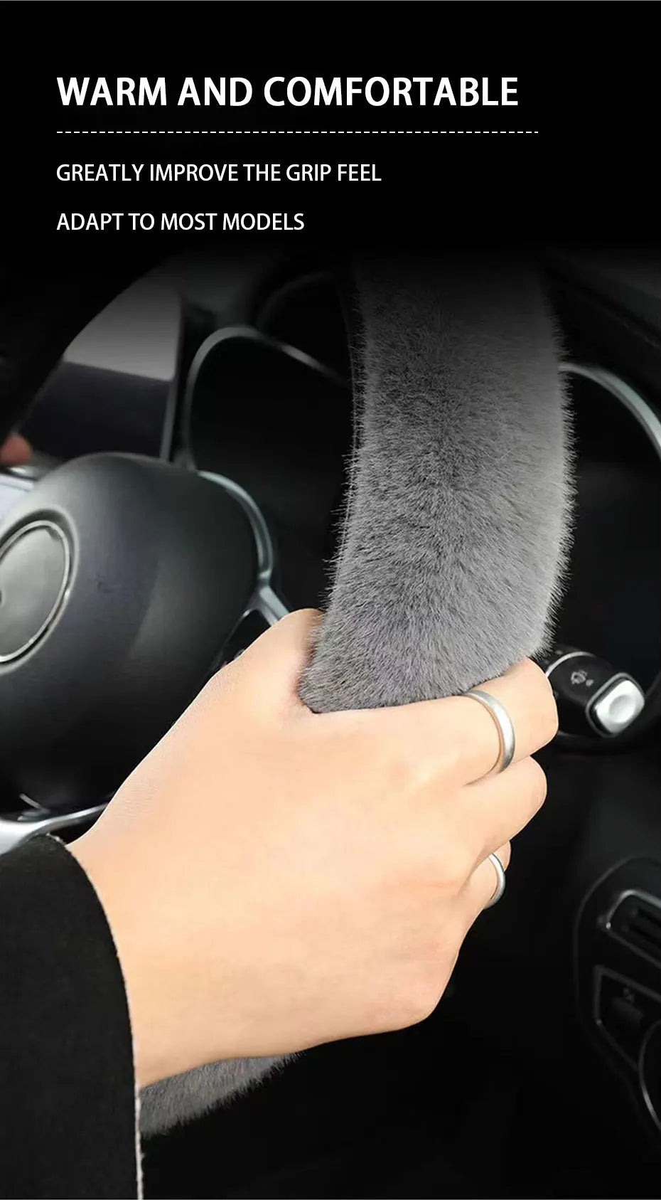 SEAMETAL Winter Warm Steering Wheel Cover Soft Plush Steer Cover Flexible Anti Slip Full-Wrapped Steering Protector for 37-39cm