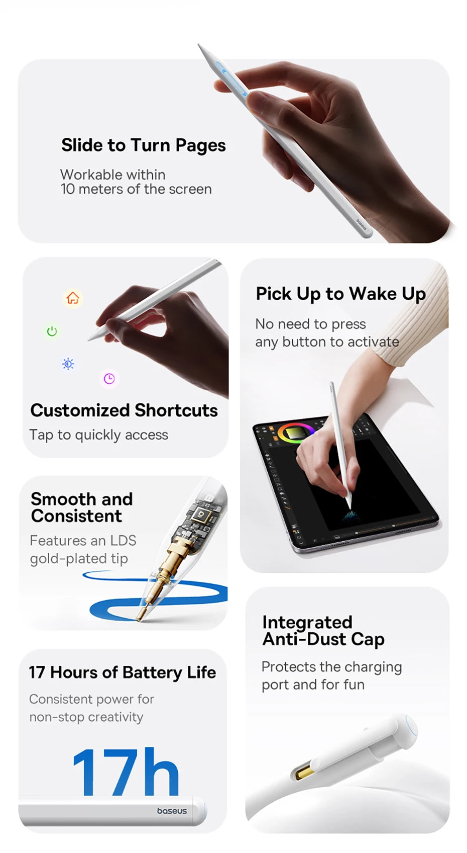 Bluetooth stylusové pero pre iPad s 360° dotykovým ovládaním a skratkovými tlačidlami