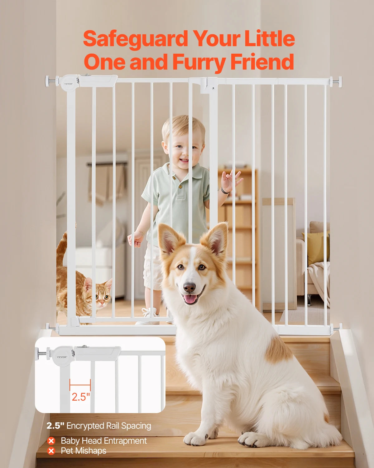 Adjustable Baby Gate with Auto-Close Door for Stairs and Doorways