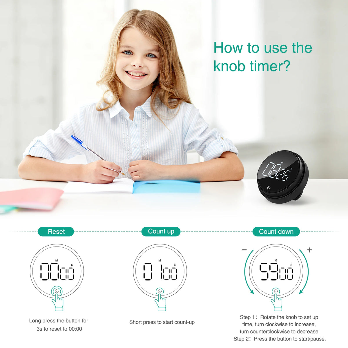 Rotary Digital Timer with Magnetic Back