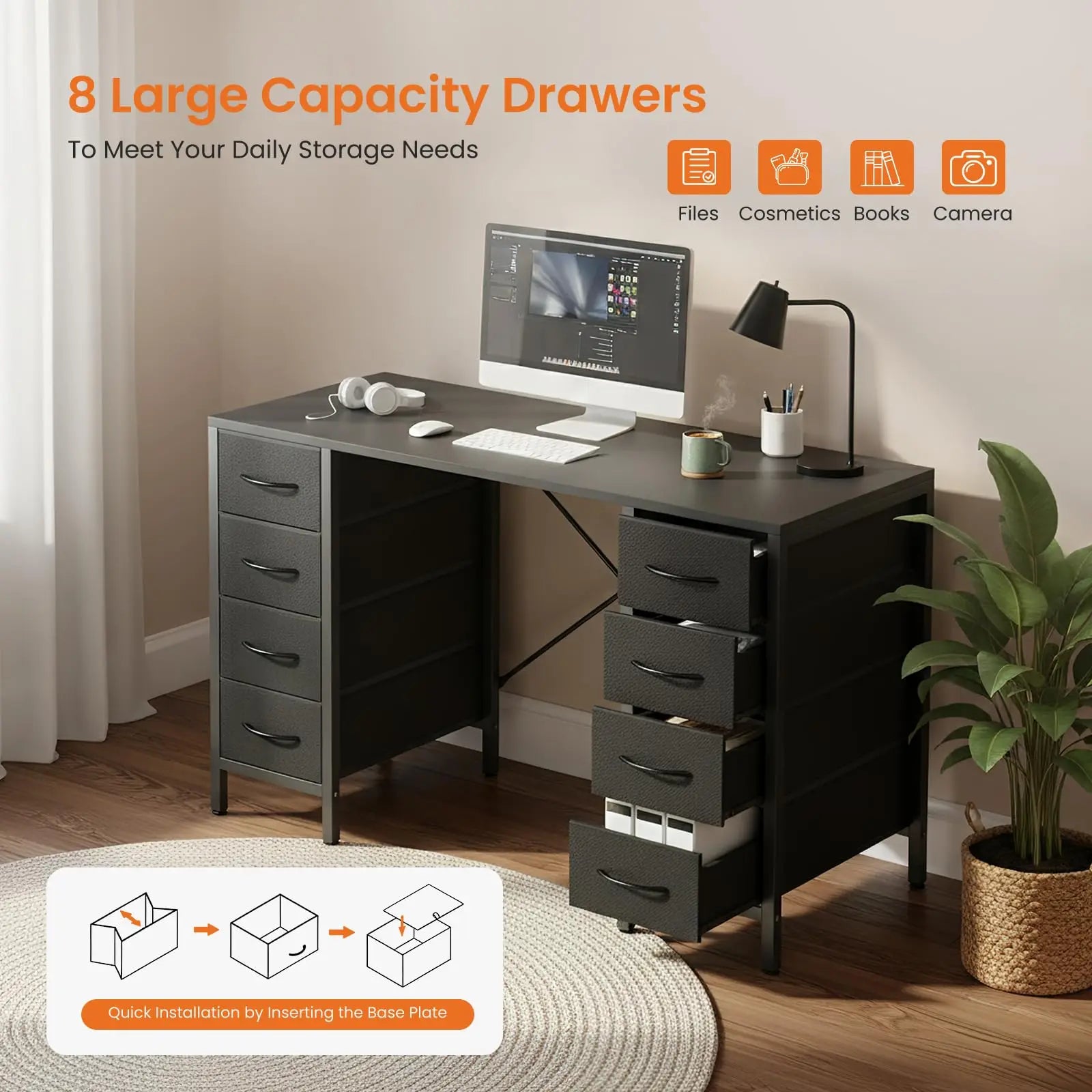 47 Inch Computer Desk with 8 Drawers Storage & Sturdy Frame