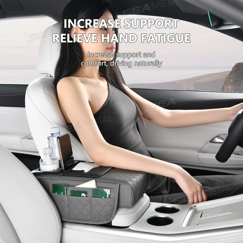 SEAMETAL 12 in 1 Car Arm Rest Cushion Multi-Pocket Center Console Cushion with Cup Holder/Tissue Holder Car Elbow Support Pad