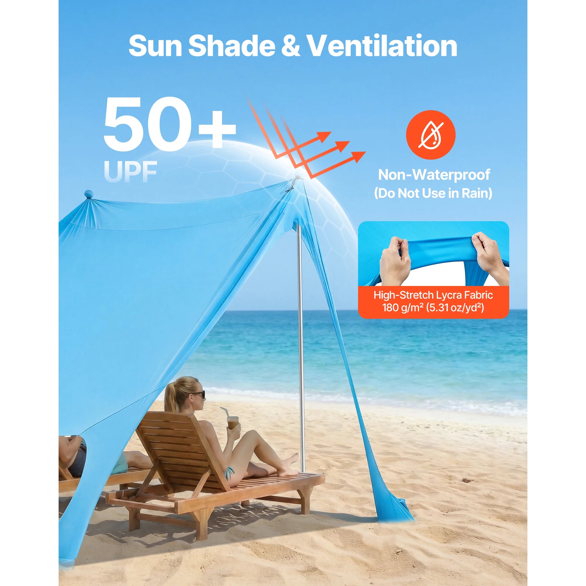 Tente de plage abri solaire UPF50+ auvent pop-up pour 3 à 4 personnes