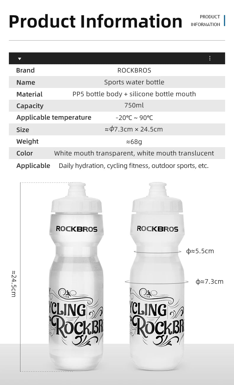 750ml cyklistická láhev na vodu s designem na mačkání, hydratační kelímek