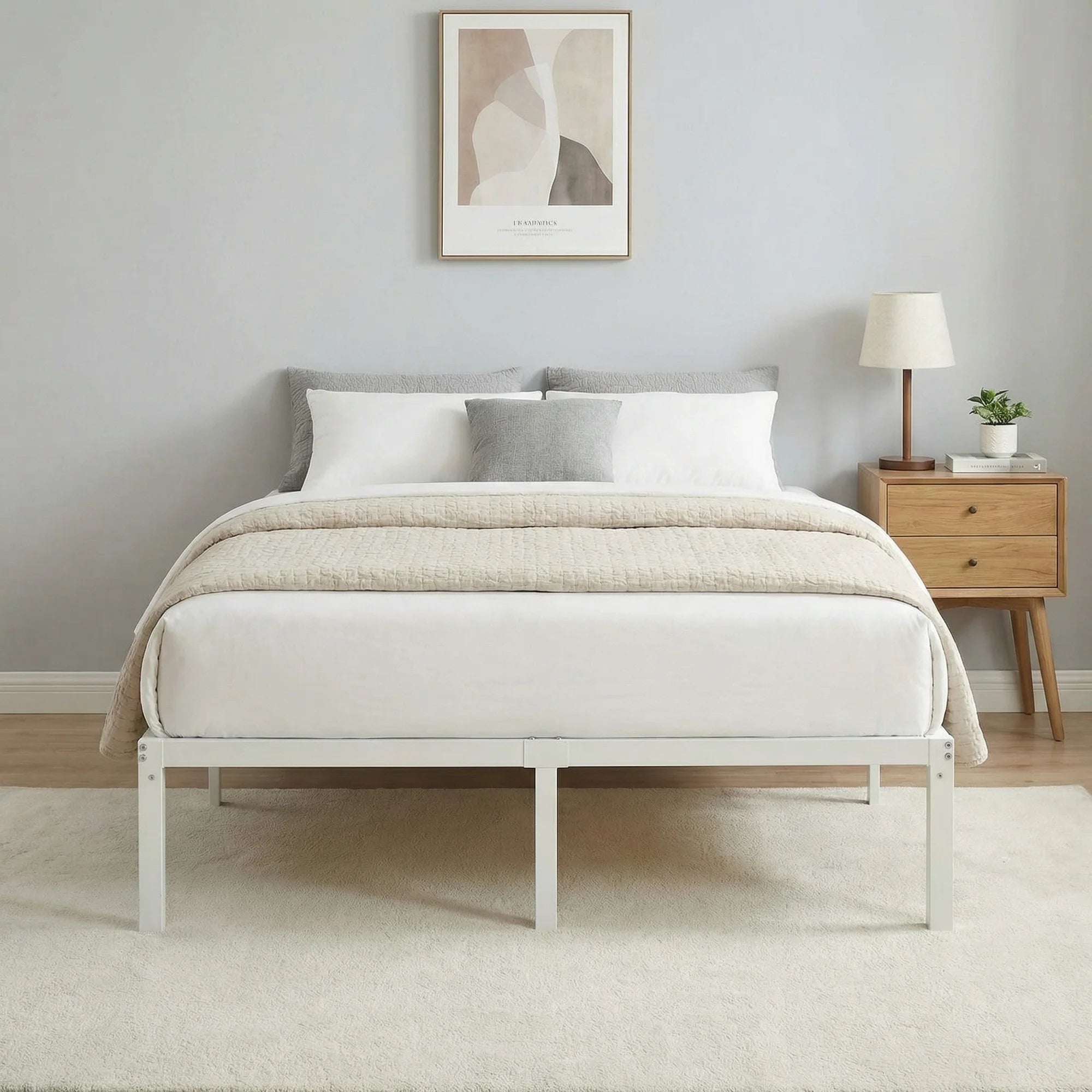 Heavy-Duty Metal Bed Frame with 14" Storage, No Box Spring