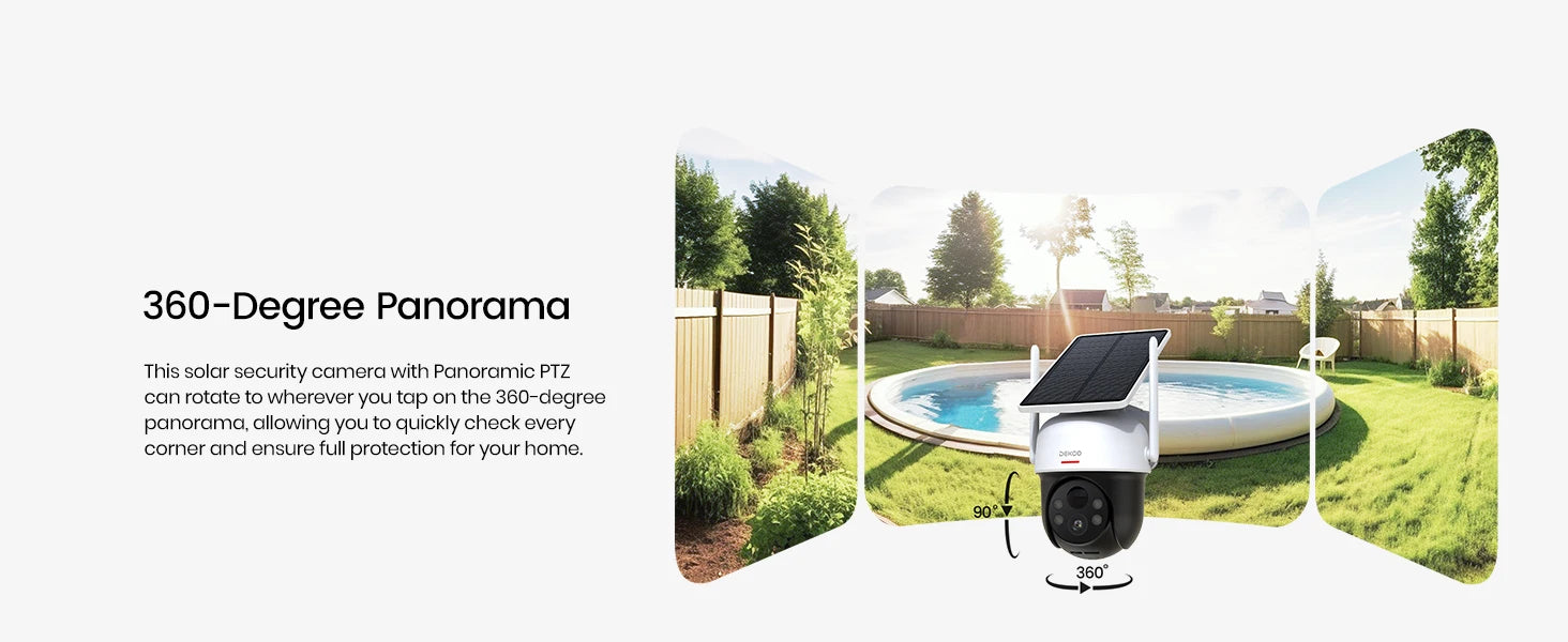 DEKCO 3MP Solar WiFi Outdoor Security Camera with PTZ