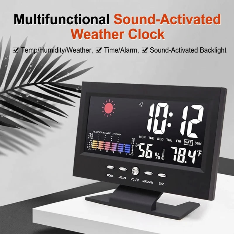 Smart multifunktionell lysande LED-väckarklocka med evighetskalender, digital väckarklocka med röststyrning
