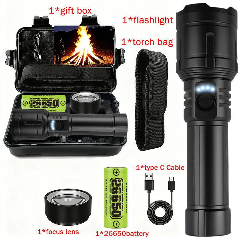 Rechargeable Zoomable Flashlight with Power Bank and 5 Modes
