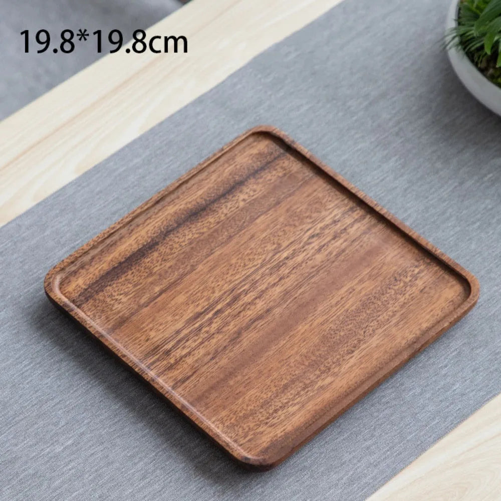 Walnut Round and Leaf Tea Tray, Retro Wooden Serving Platter