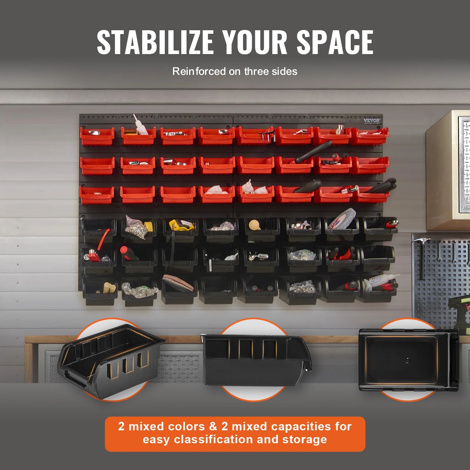 48-Piece Wall Mounted Storage Bins Organizer for Garage Tools