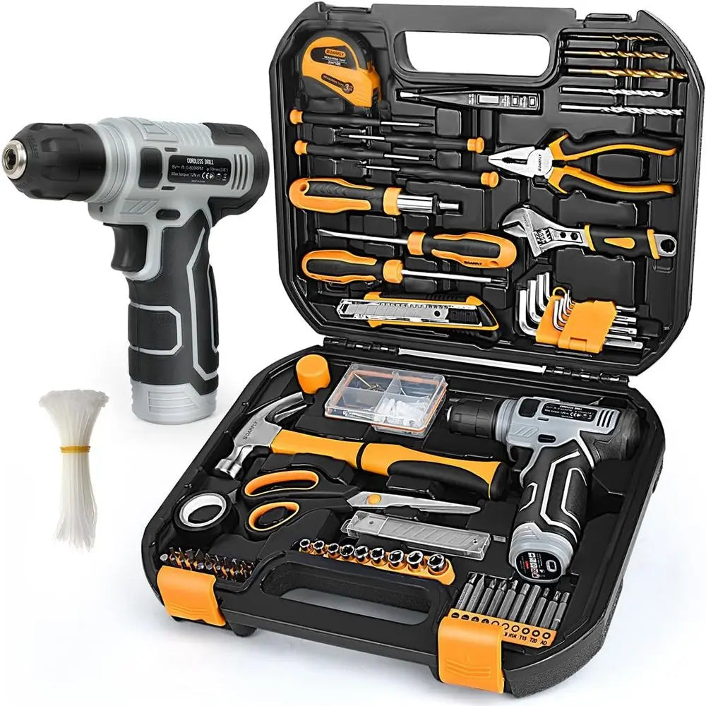 180-Piece Tool Kit with 8V Cordless Drill for Home Repairs