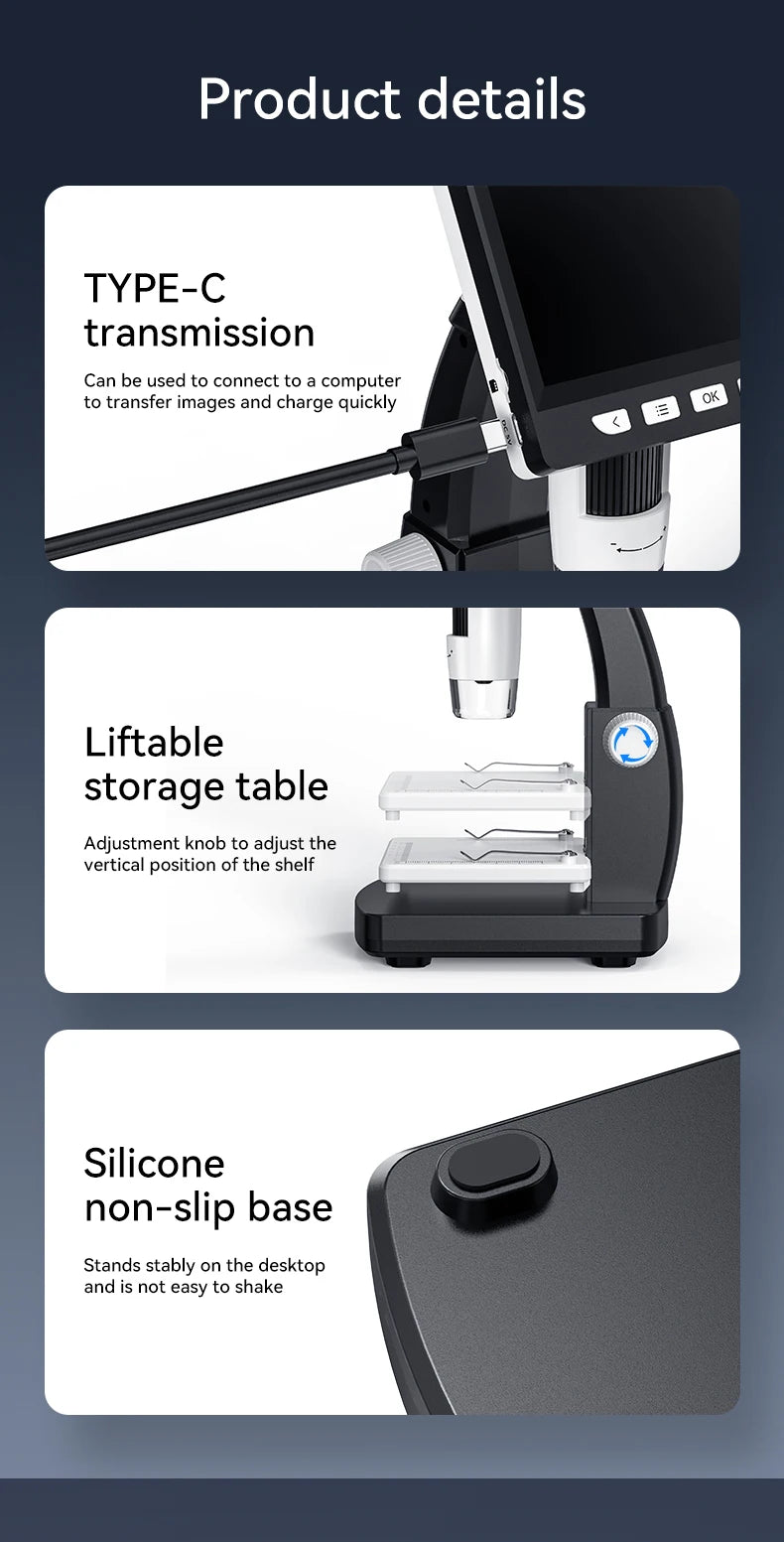 1000X 4.3" LCD Digital Microscope 1080P Coin Microscopio 8 LED Lights USB Magnifier Soldering Repair Video Microscope for Coin