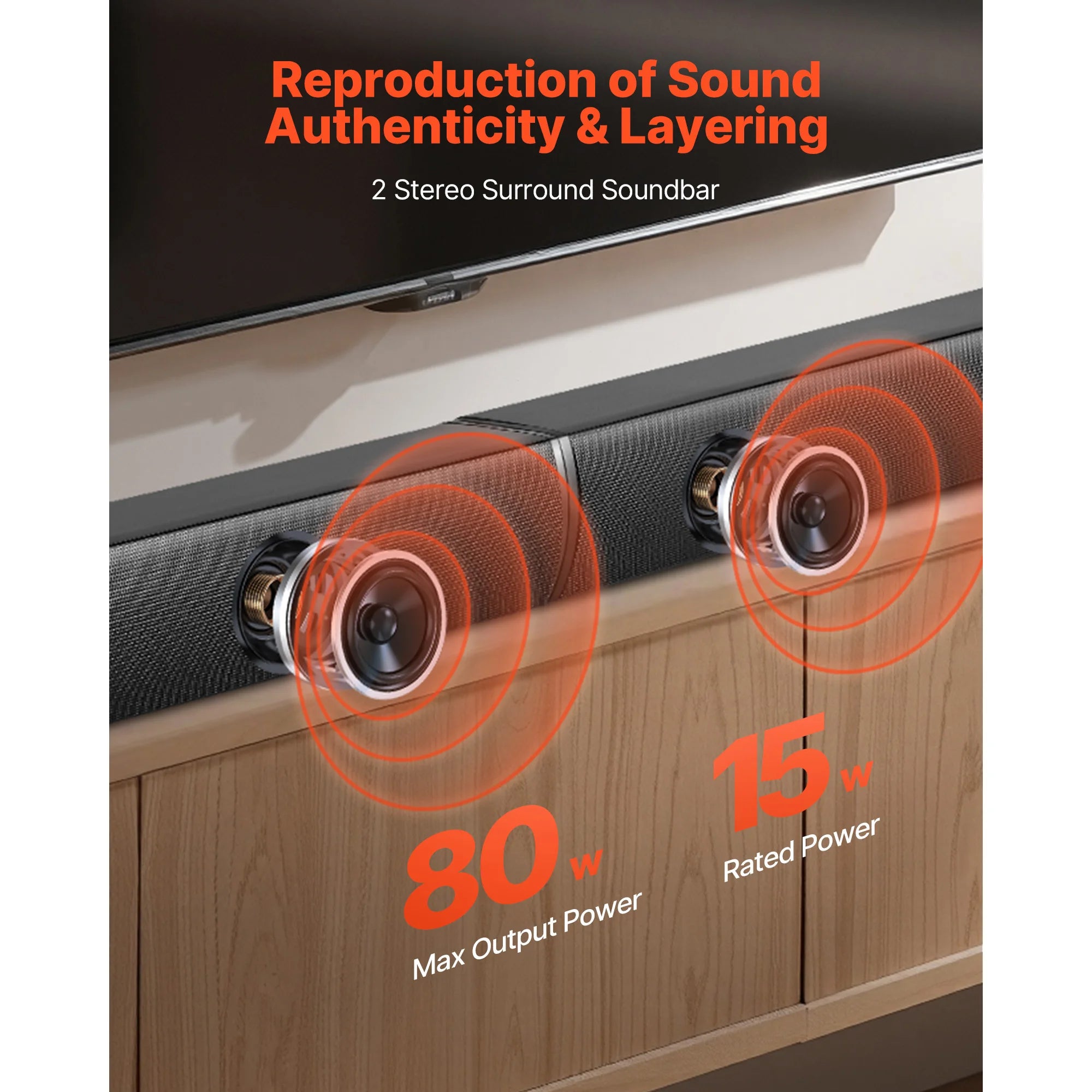32-tommer aftagelig soundbar 80W Bluetooth TV-højttalersystem