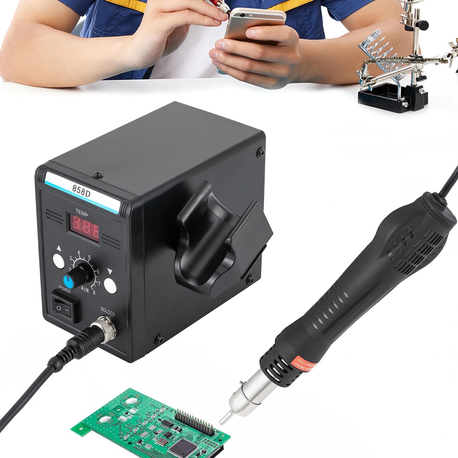 700W Hot Air Rework SMD Soldering Station With Heat Gun Set Temperature LED Screen Display For Electronics Repairs