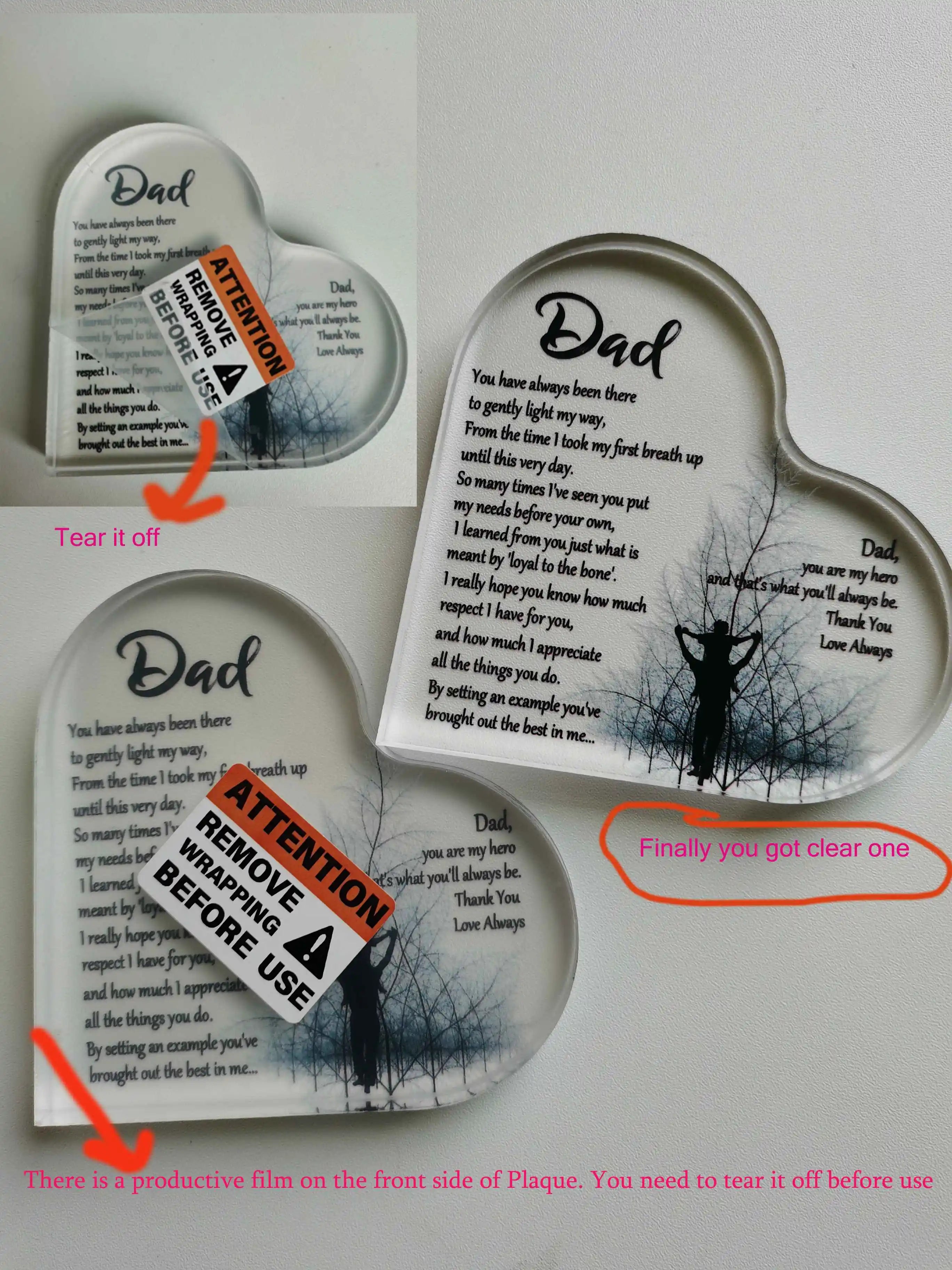 1-3PCS Heart Shape Acrylic Plaque za tatu rođendan Dan očeva zahvalna izreka blagoslovljena želja memorijalni suvenir poklon Hvala ti tata