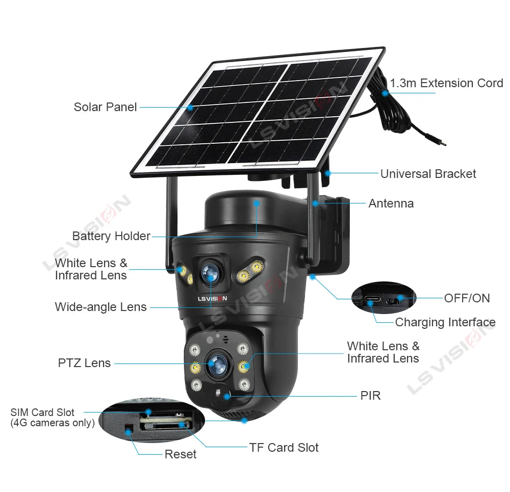Solar Security Camera 8MP Dual Lens 4G/WiFi PTZ with Night Vision