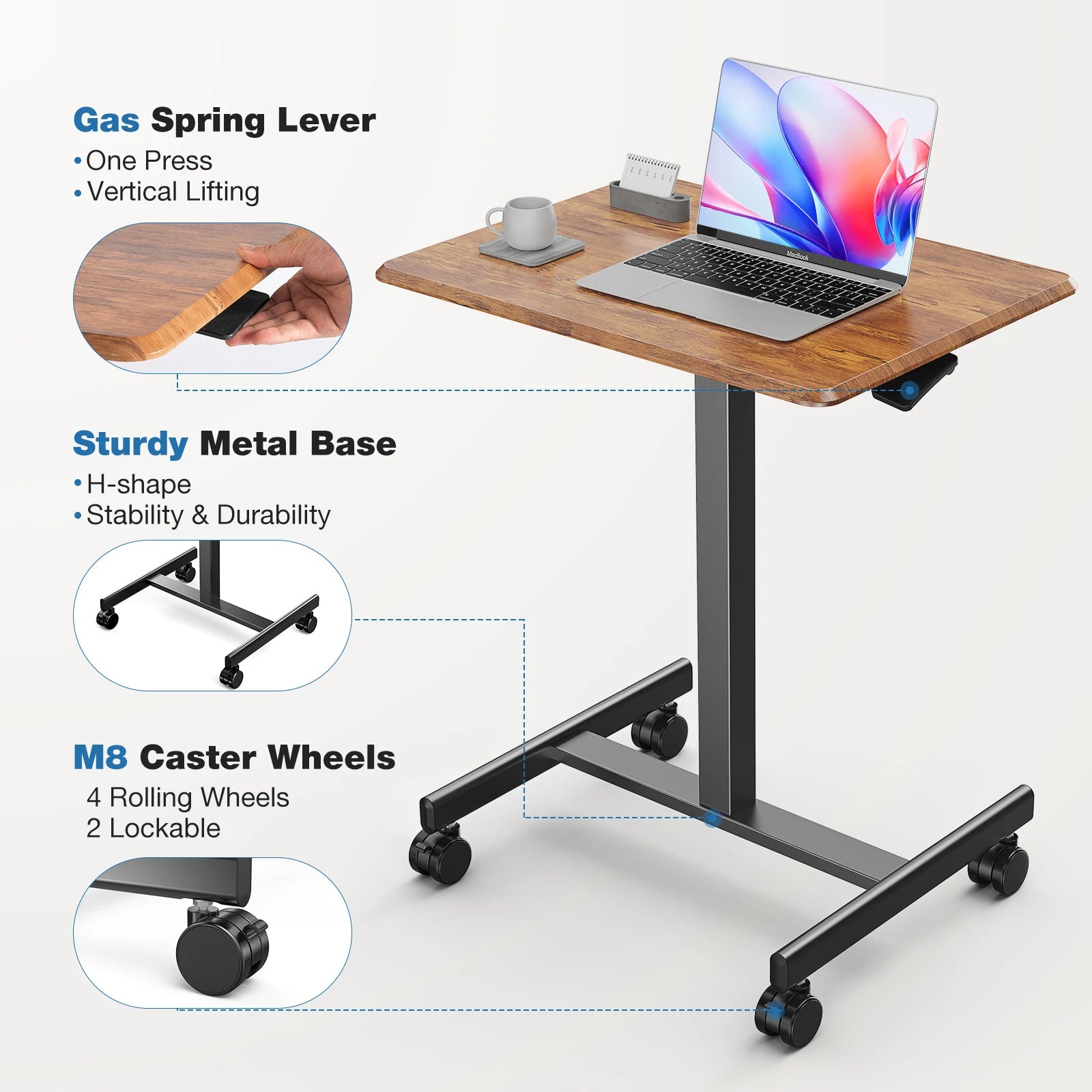 Adjustable Mobile Standing Desk Laptop Table with Wheels