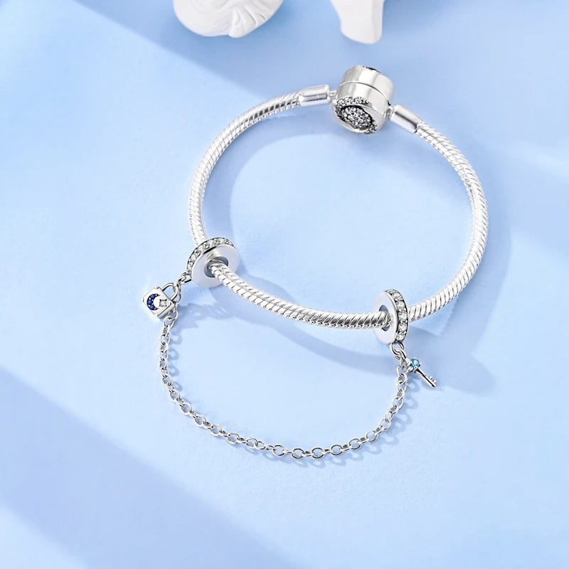 925 Sterling Silver Safety Chain Aircraft Earth Camera Daisy Silicone Charms Beads Fit Original Bracelets DIY Jewelry For Women