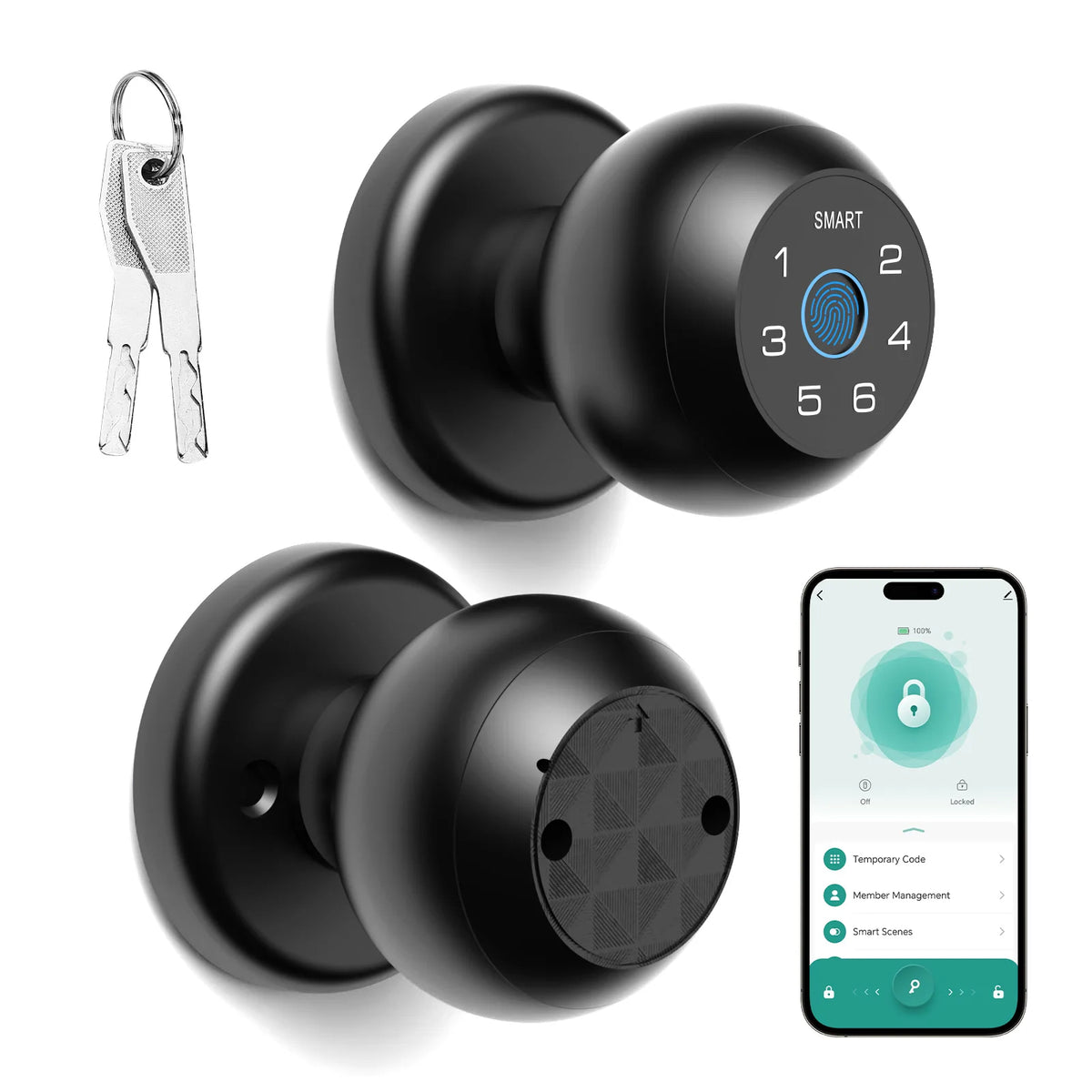 Kugelrunde Smart Lock mit Fingerabdruck und App-Steuerung
