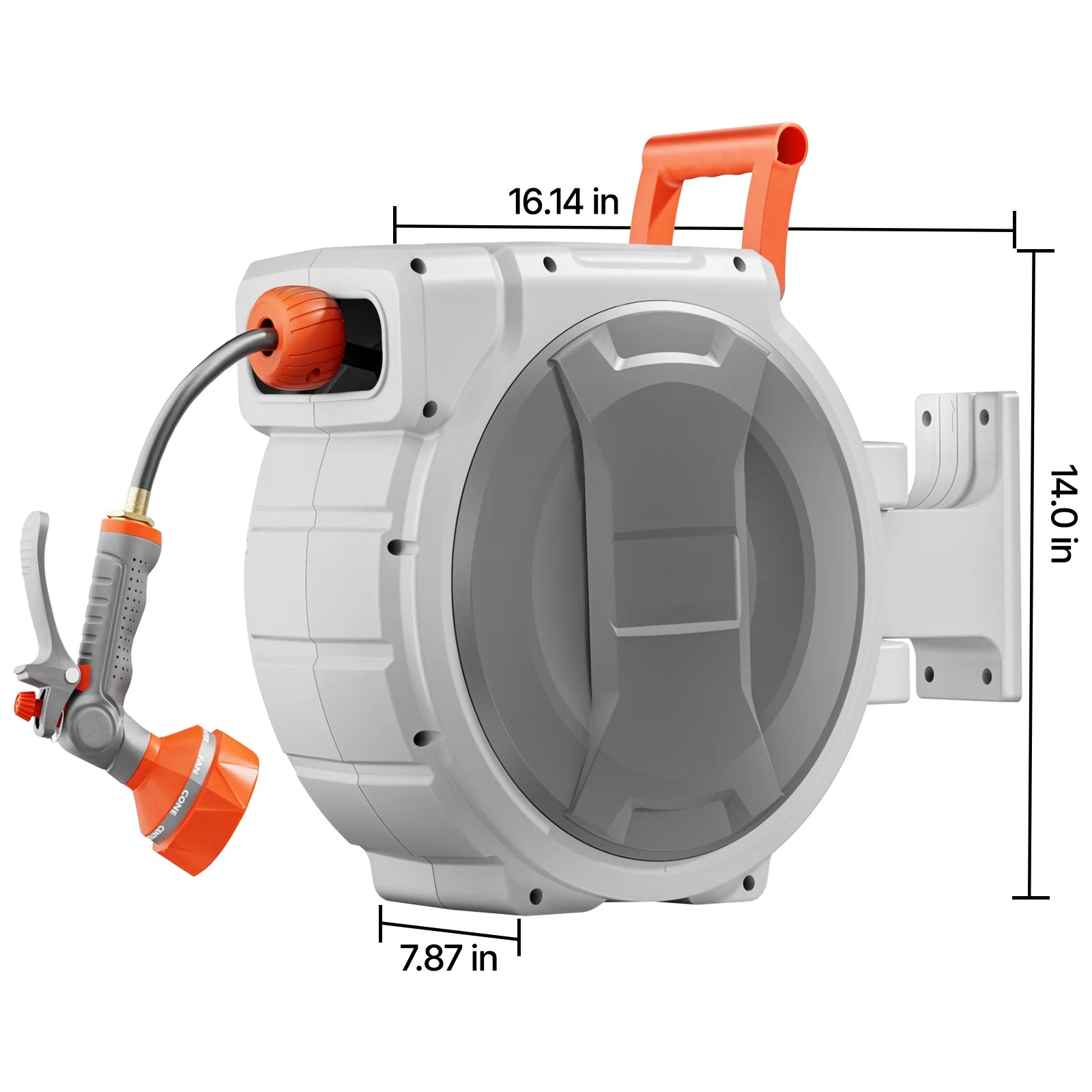 SucceBuy Retractable Garden Hose Reel - nástěnný navíjecí naviják na hadici do zahrady, těžký, s 9-pattern tryskem, otočný 180°, držák se otáčí.