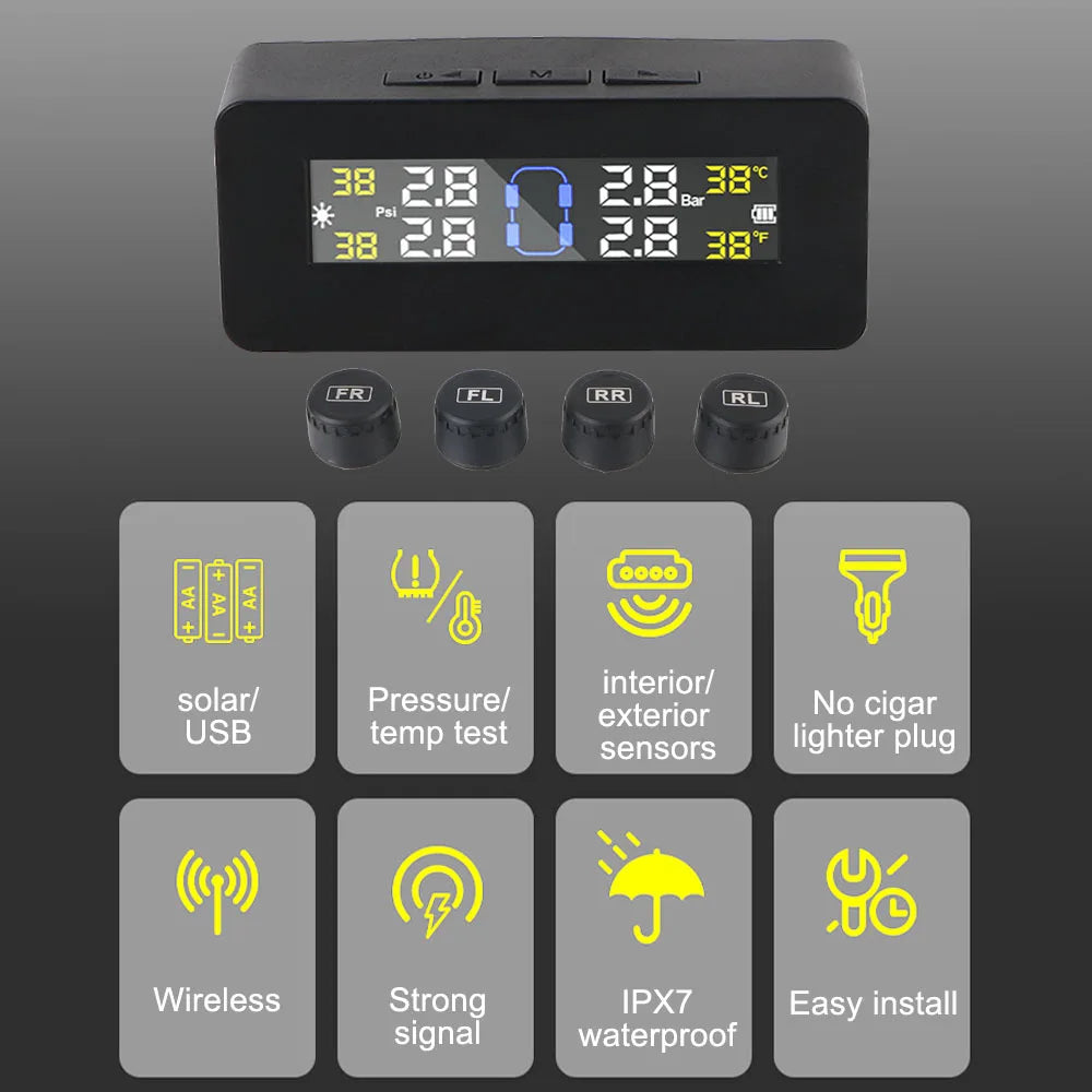 Solar TPMS Tire Pressure Monitoring System with External Sensors