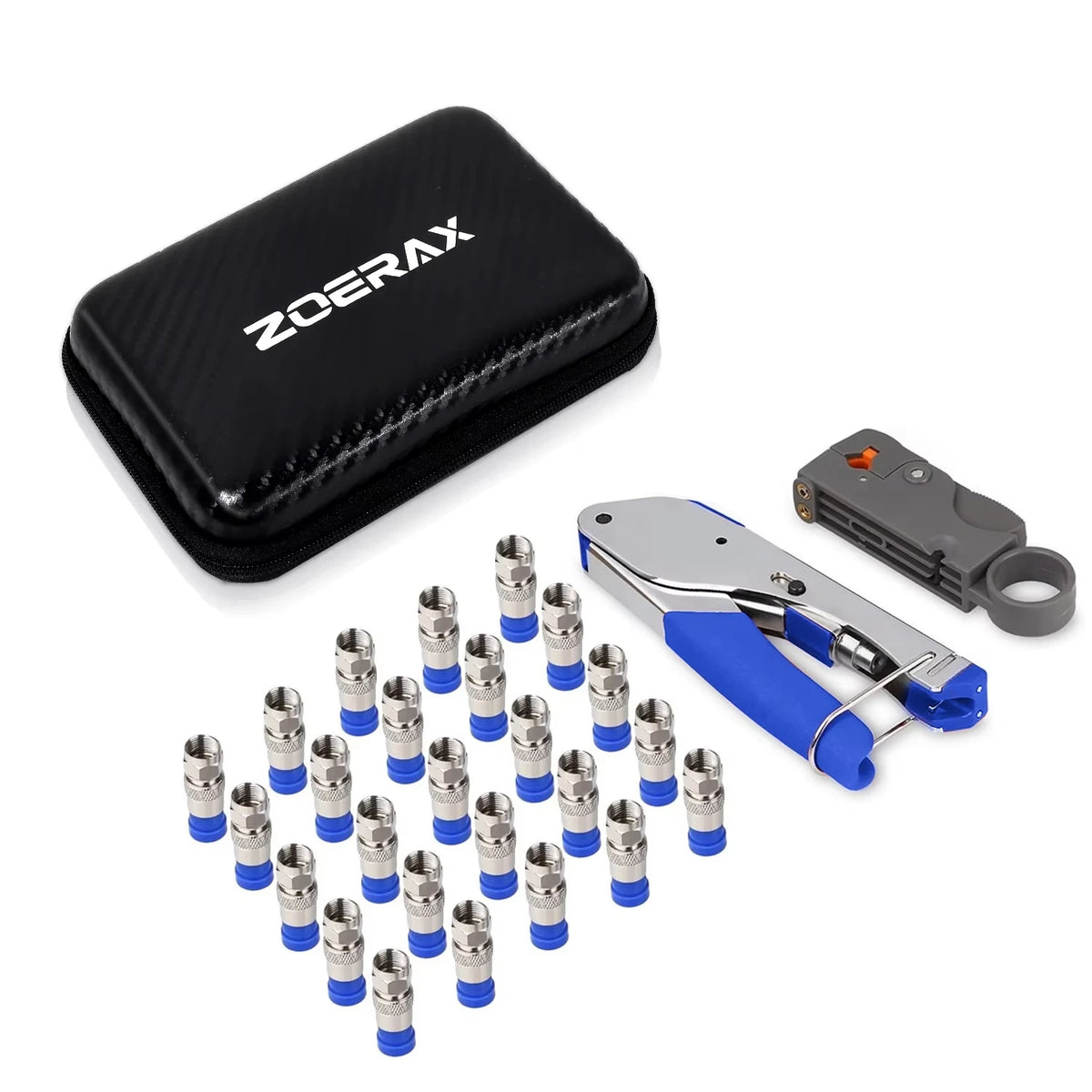 Coaxial Compression Tool Kit with RG6 Connectors
