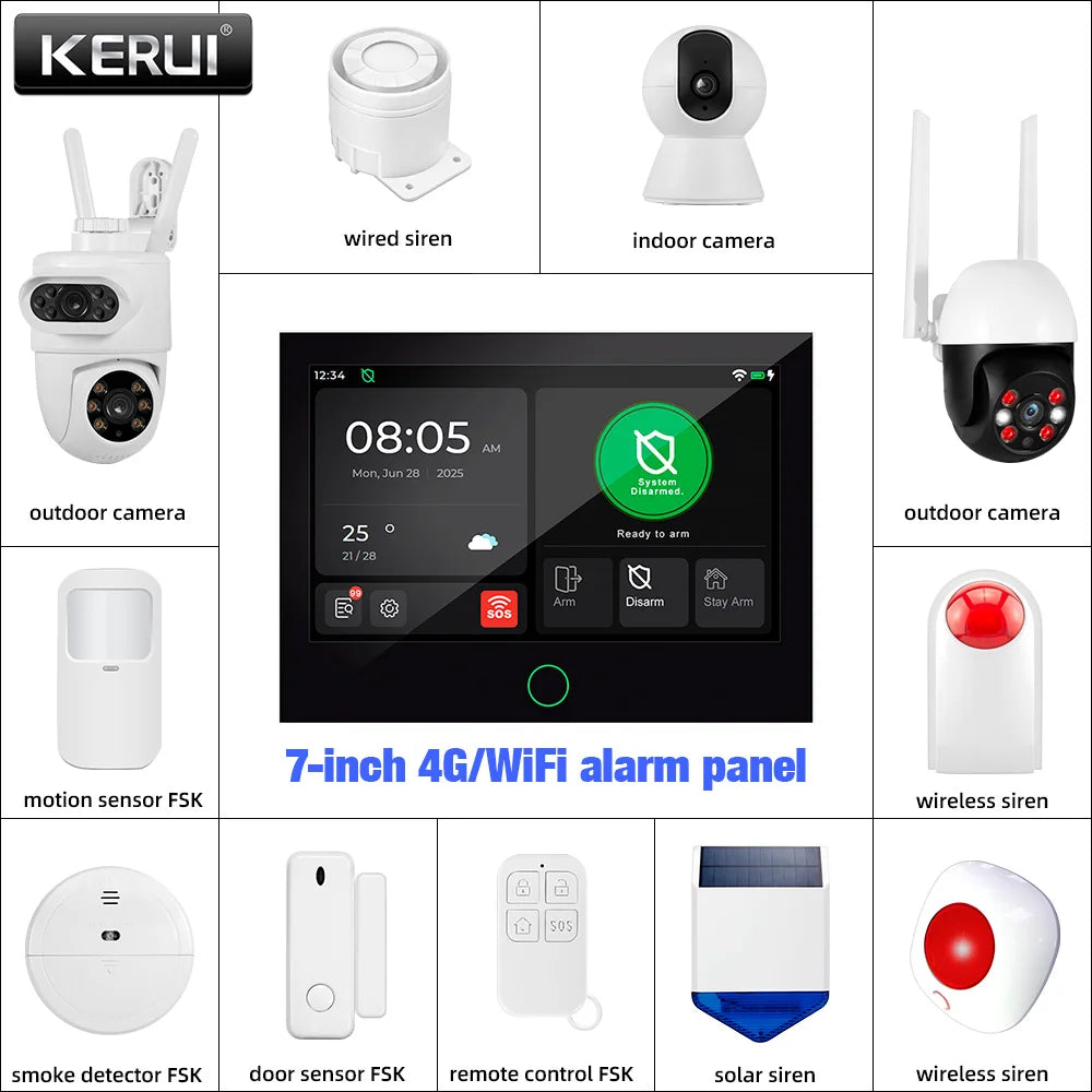 Entregas Rápidas KERUI Tuya WiFi+4G Sistema de Alarma para Hogar con 7 pulgadas Pantalla Táctil desde Almacén de ES Protección de Alarma