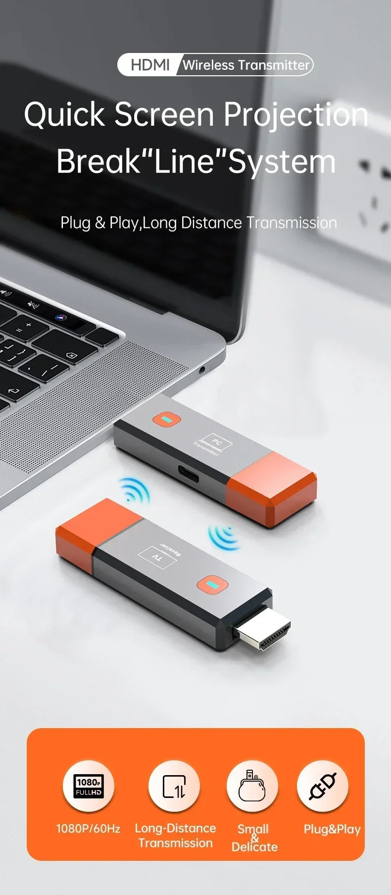 Wireless HDMI-Compatible Video Transmitter and Receiver Extender kit TV Stick Dongle Adapter For PC Camera Laptop To Monitor TV