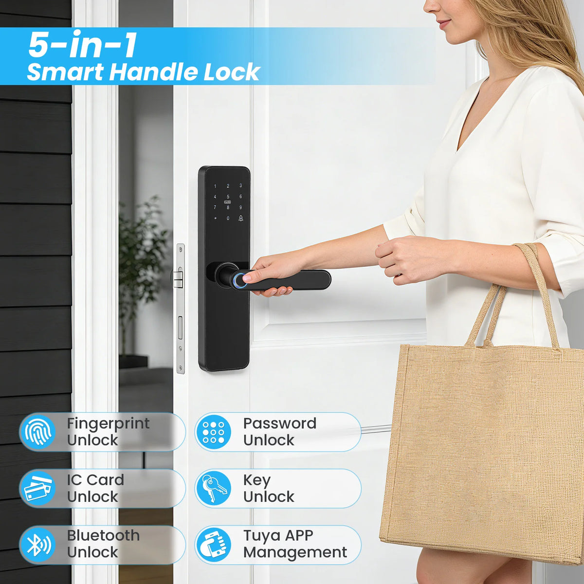 New Smart Door Lock With WIFI Compatible Tuya APP Digital Electronic Lock Smart Home Wooden Door Lock Fingerprint With Key, swipe card