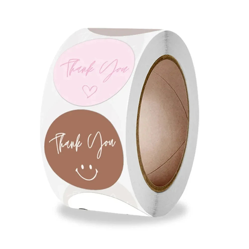 500 Round Heart-Shaped Thank You Stickers/Roll, Cute Pink Heart-Shaped Decorative Labels - Party Favor Seals, Stationery Sticker