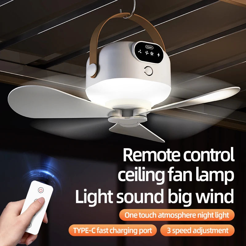 Rechargeable Ceiling Camping Fan with Remote Light for Small Spaces