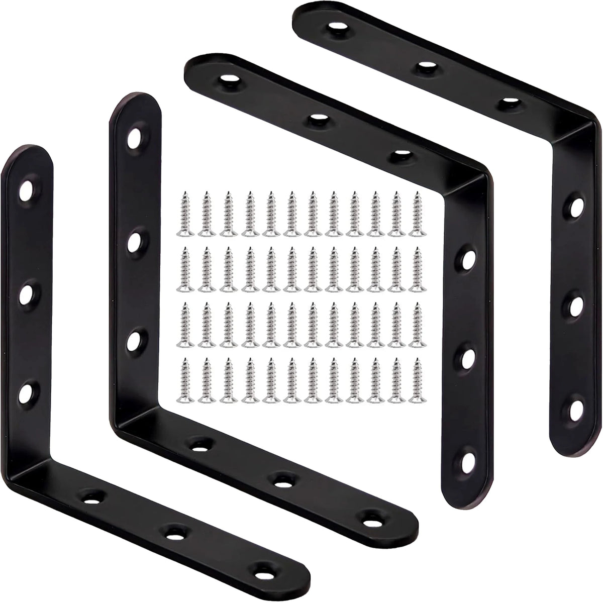 Suportes de prateleira em L pretos de 100 × 100 mm, com parafusos