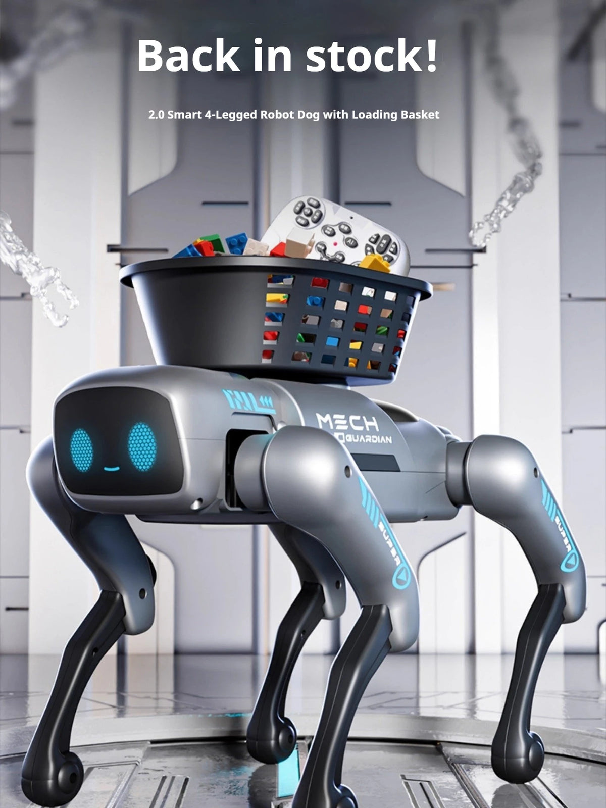Chien robot intelligent AI télécommandé avec bac de chargement