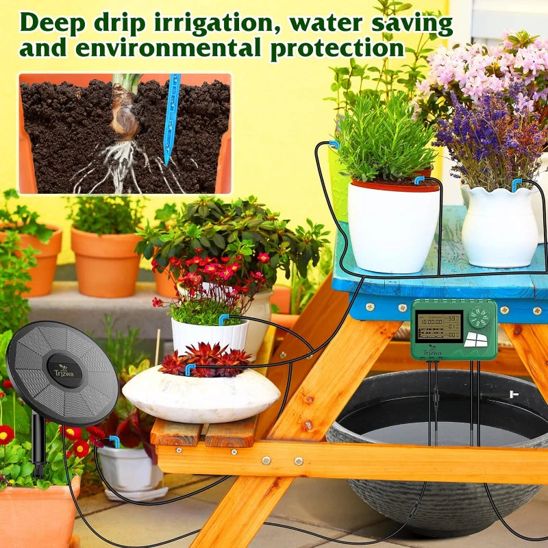 DIY solar irrigation, with a 15 meter hose garden watering system, garden balcony greenhouse drip irrigation system