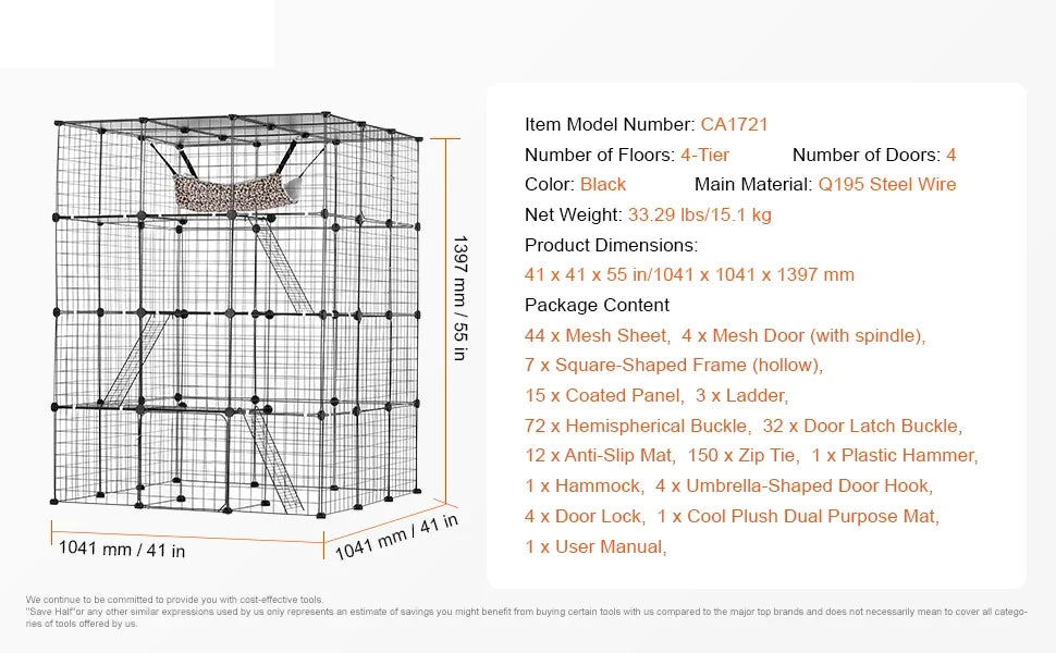Gaiola grande para gatos SucceBuy, gaiola de metal com separação, jaula de arame com portas frontais, rede para gatos, rampa, escadas, casinha, espaço para exercício para gato