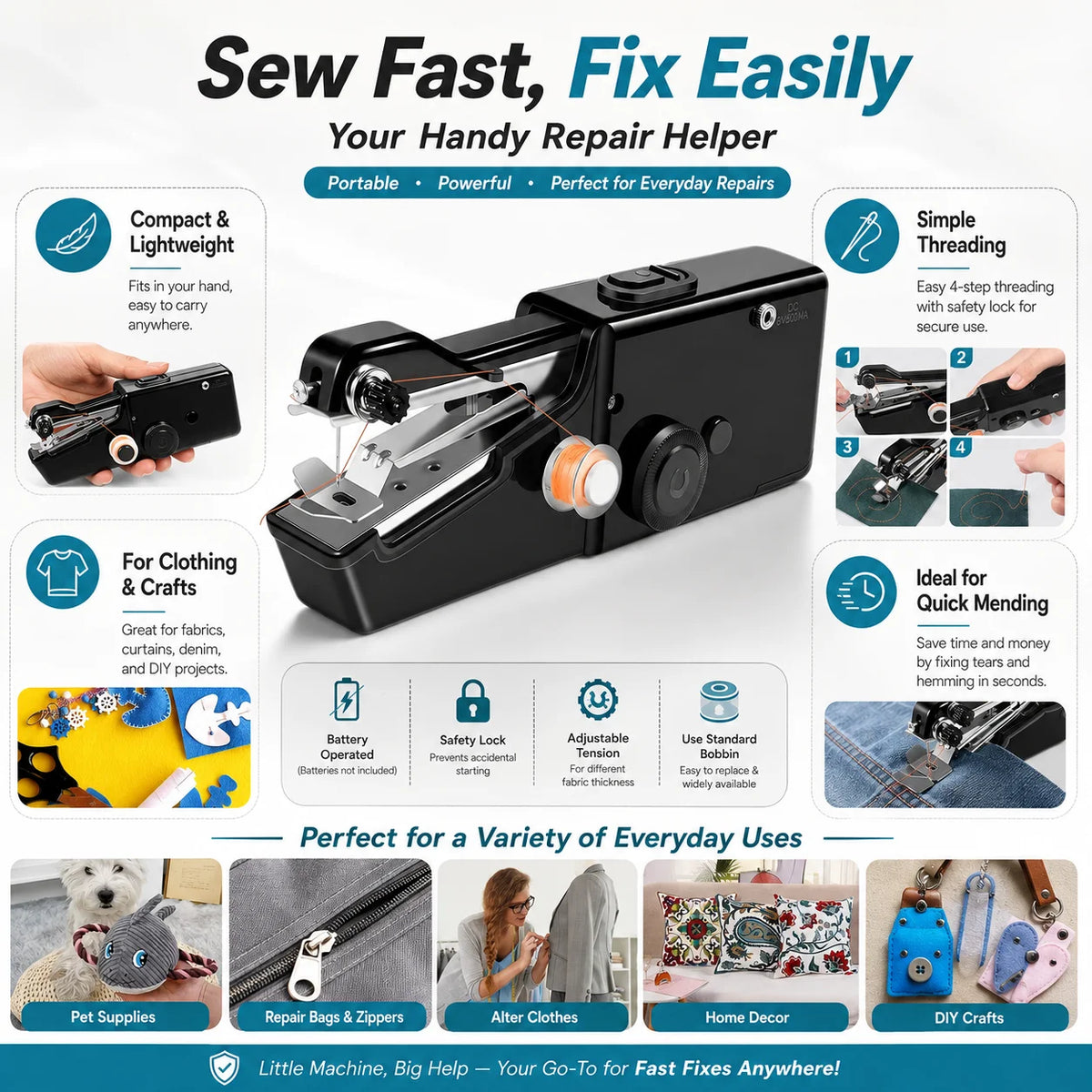 Handheld Mini Sewing Machine with Repair Accessories