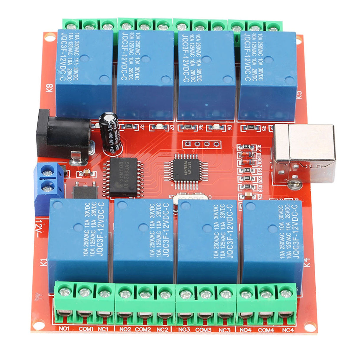 12V Eight-Channel USB Relay Controller Board, NC/COM/NO