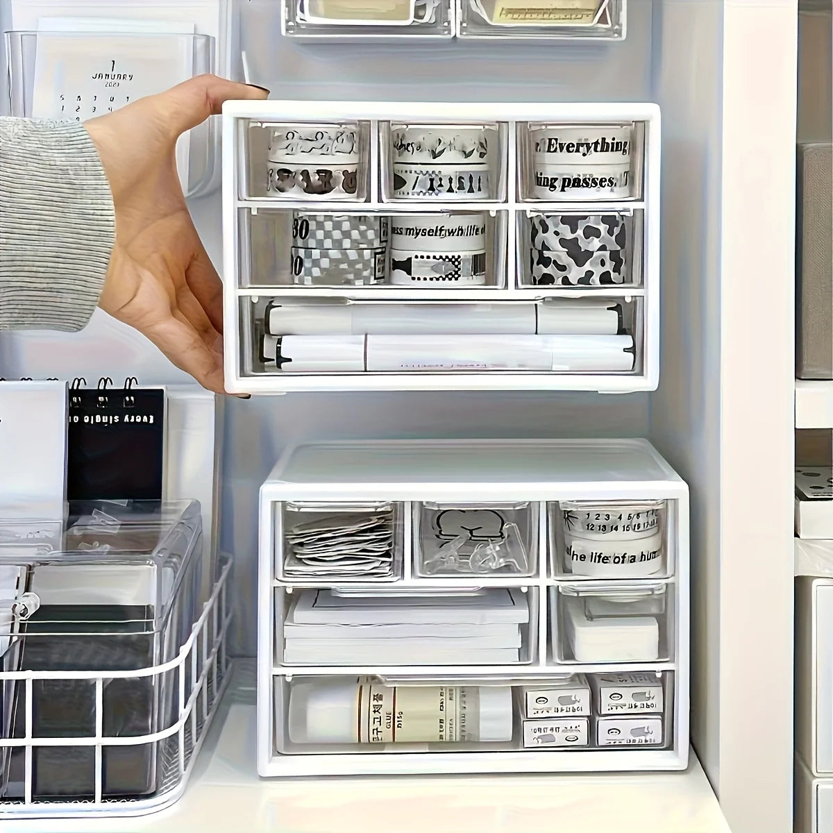 Organizer da scrivania a sei cassetti, bianco