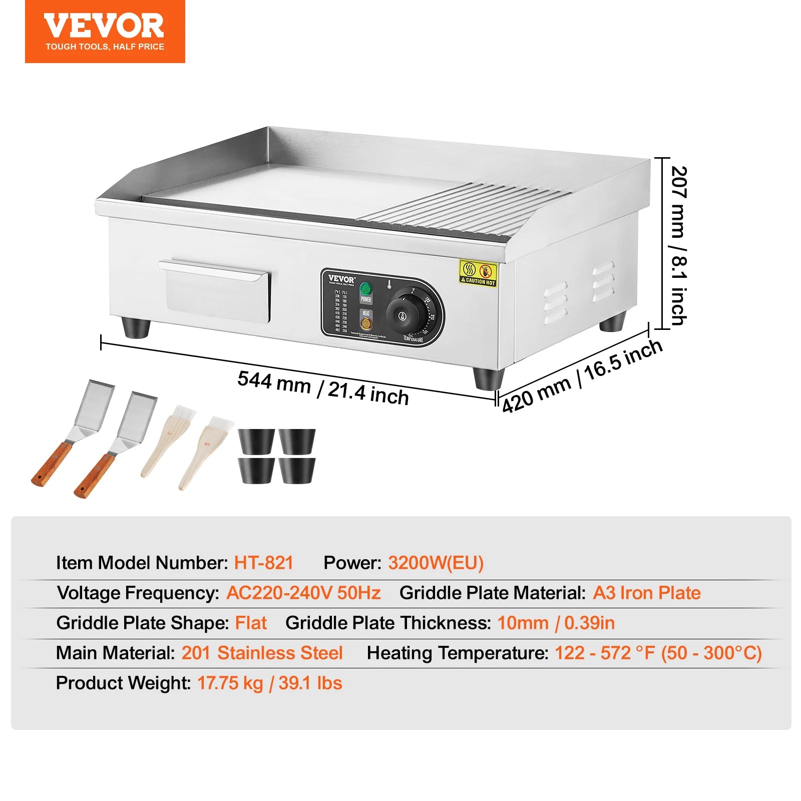 Electric Countertop Griddle 1600W/3200W Flat Top Teppanyaki Grill