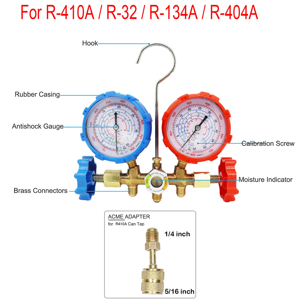 Kühlungs-Manometer Gauges 3-Wege AC Diagnose-Manometer-Set Freon-Ladung Passend R32 R410a R404A R-134a