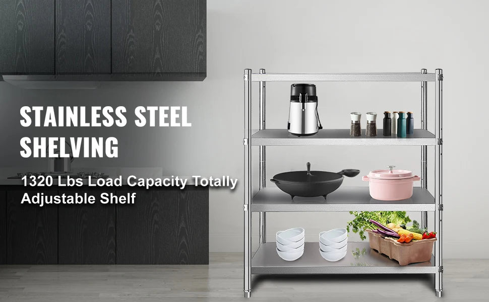 4-Tier Stainless Steel Storage Rack for Kitchen, Garage & Warehouse