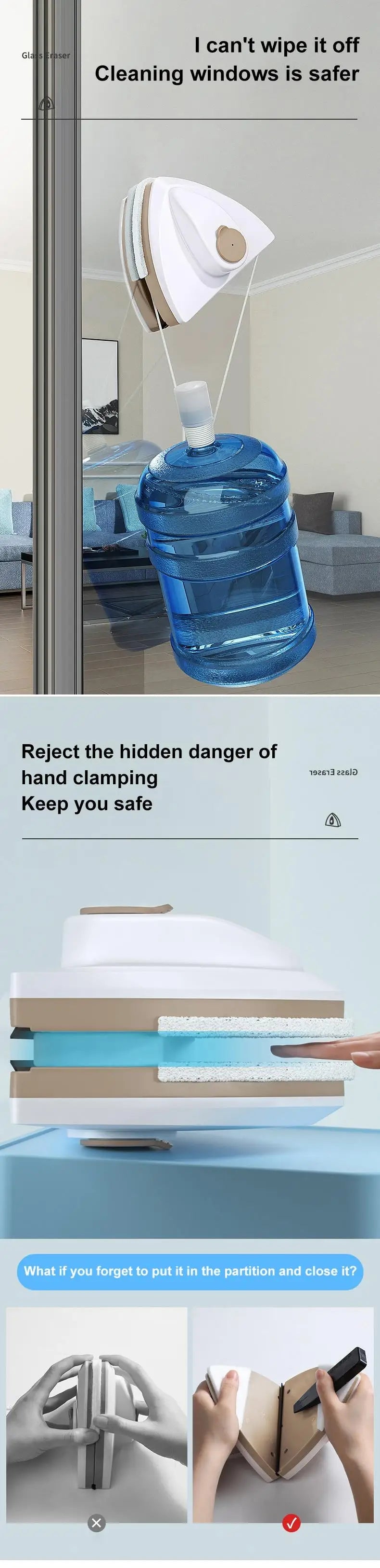 Magnetic Window Cleaner Brush Double-Side Automatic Water Discharge Wiper Glass Window Brush Cleaning Household Tools Cleaning