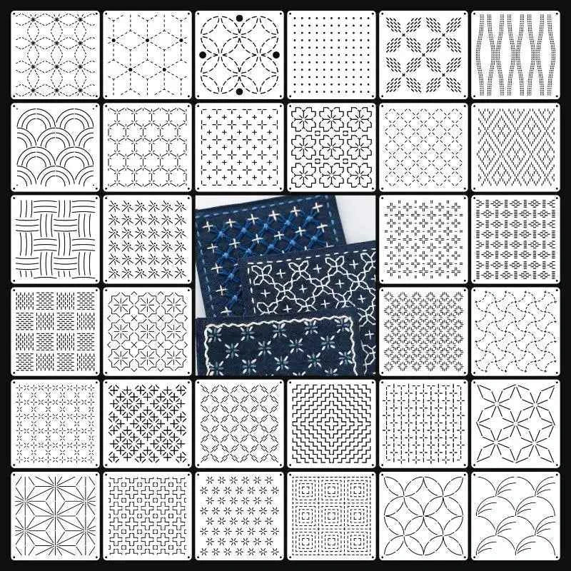 Reusable Sashiko Stitching Templates — 9 or 32 Pieces