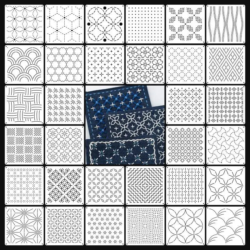 Reusable Sashiko Stitching Templates, 9 or 32 Pieces