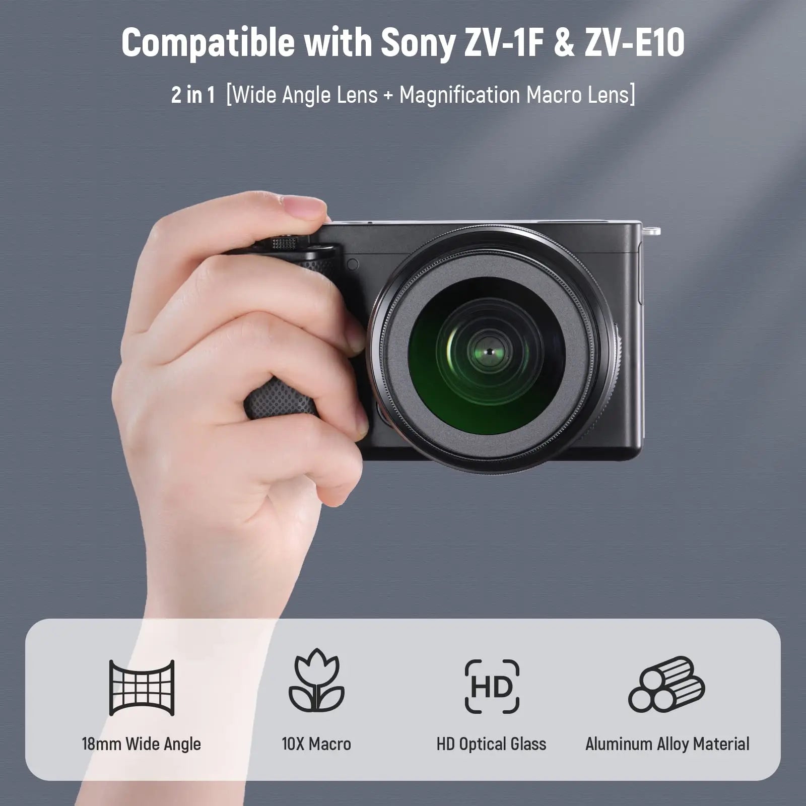 Obiettivo grandangolare 2-in-1 da 40,5 mm e macro 10X per Sony ZV-E10 ZV-1F