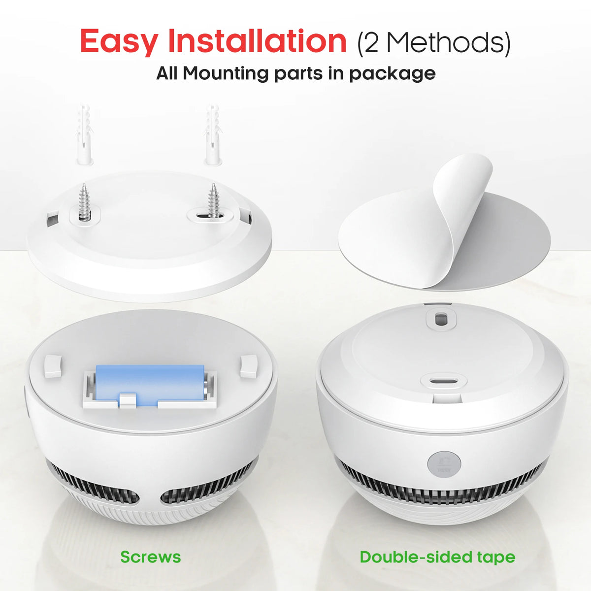 DC 3V Smoke Detector 85dB Self-check Function 10-Year Sensor Lifespan Battery Powered Smoke Alarm Hallway Garage Apartment Security