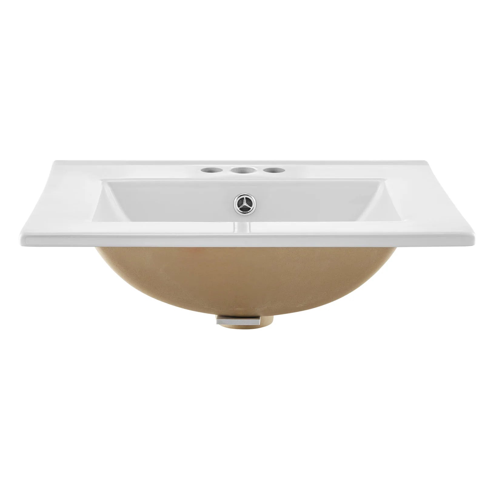 Lavabo de salle de bain en céramique semi-encastré avec trop-plein et 3 trous