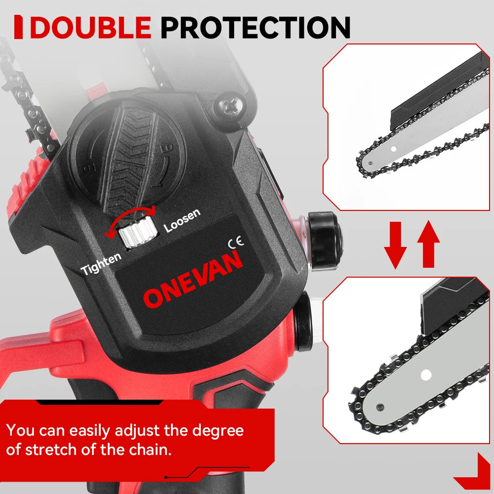 ONEVAN 8 Inch Brushless Electric Chainsaw Cordless Portable Electric Saw Woodworking Power Tool For Makita 18V Battery Pin
