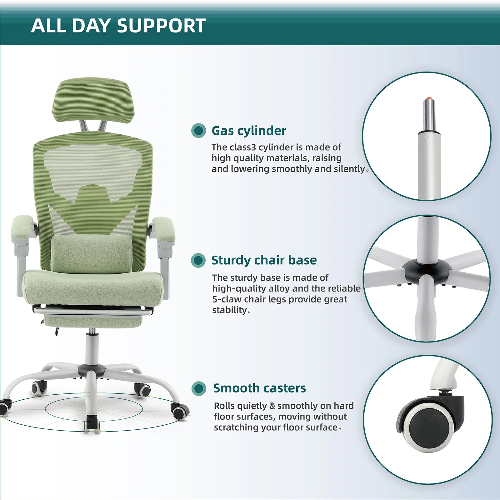 Ergonomic Reclining Mesh Office Chair with Footrest & Lumbar Support